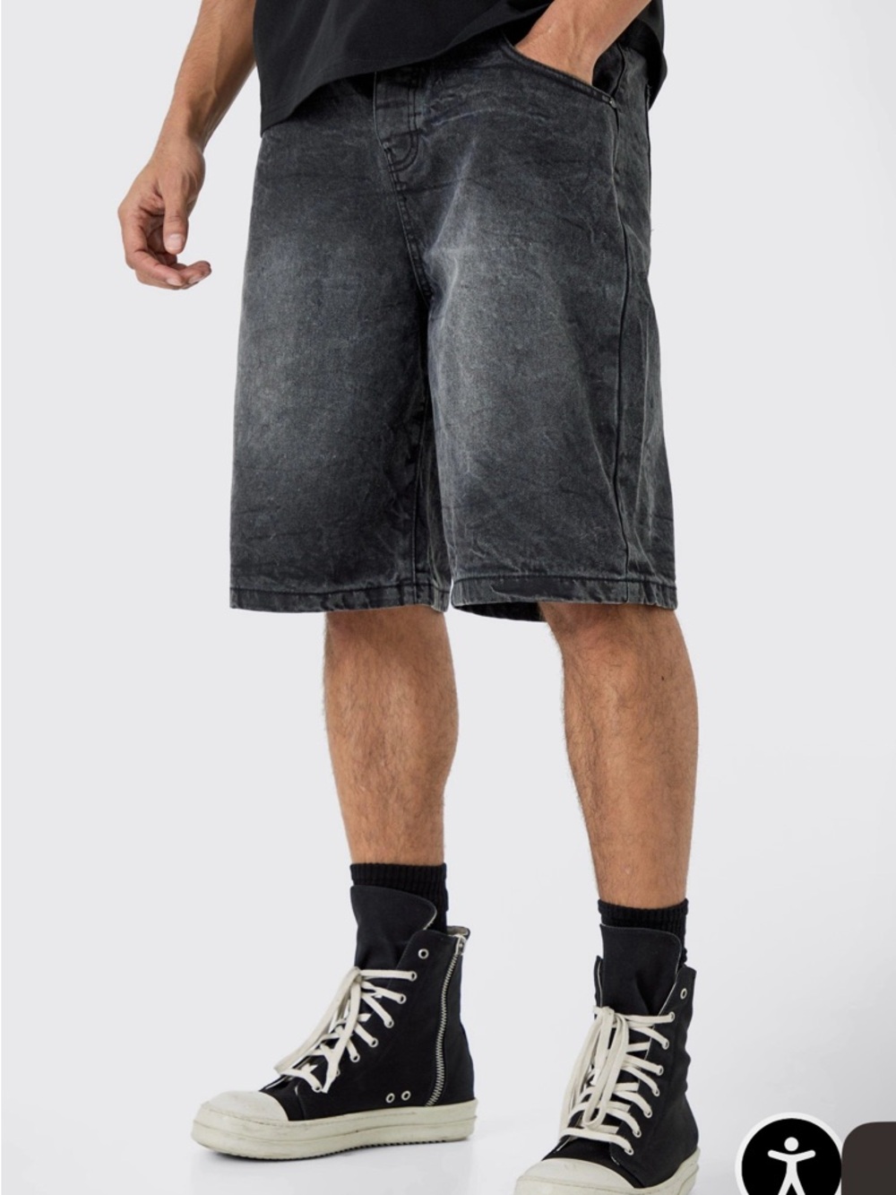Men's Washed Black Denim Shorts